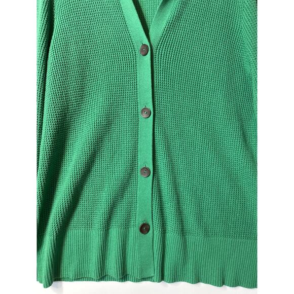 J. Jill Waffle Knit Collared Button Up Cardigan Sweater Green Size L Tall Long - Picture 6 of 14